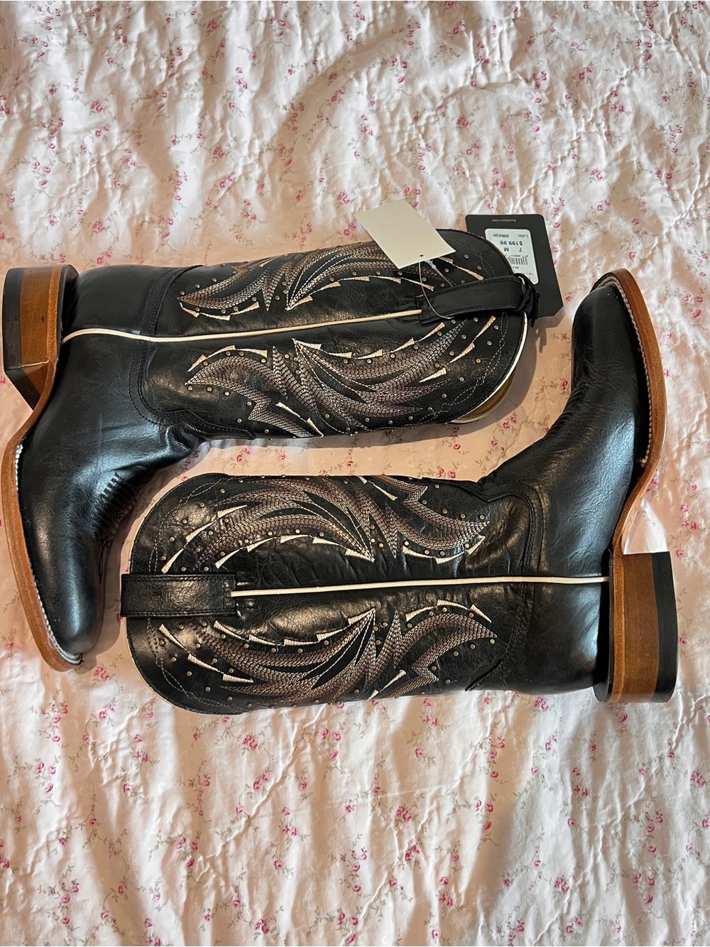 Shyanne Black Western Embroidered Leather Boots with Brown Sole